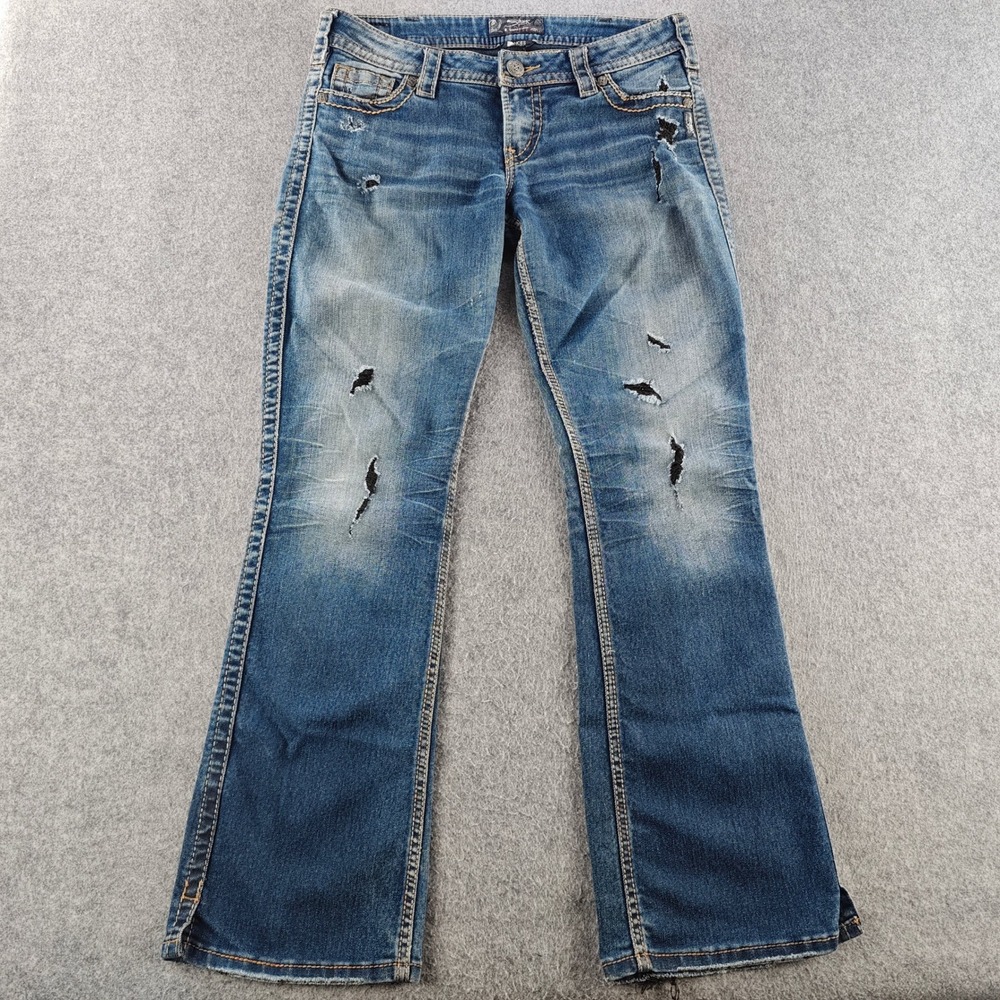 Silver Jeans Frances 18" Bootcut Jeans Womens 32x31 Blue Distressed Denim